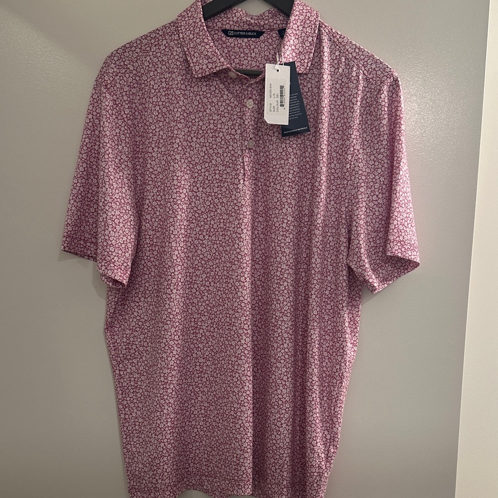 Cutter & Buck Pink Floral Polo golf shirt.